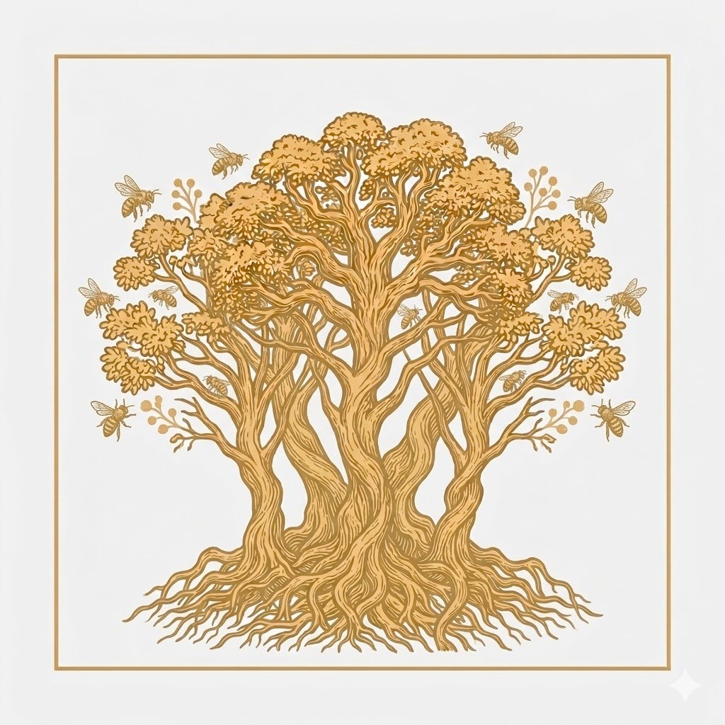 Honey Bunches of Oaks — stand of live oak trees illustration